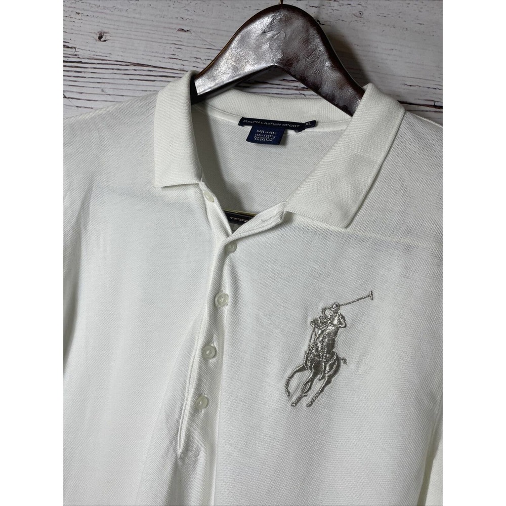 RARE Ralph Lauren Silver Big Pony Ski Club Long Sleeve Polo XL